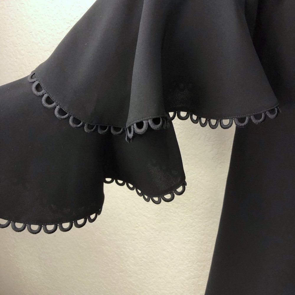 Shoshanna Laced Tiered Bell Sleeve Dress Black 8 - Picture 9 of 11
